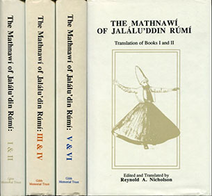 The Mathnawí of Jalálu'ddin Rúmí translated by Reynold A. Nicholson - cover spines and cover front